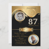 Invitation 87ème, Anniversaire Homme 87ème, élégant art déco, (Devant)