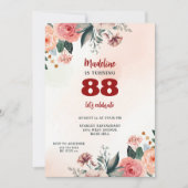Invitation 88e année fleurie pastel couleurs élégant (Devant)
