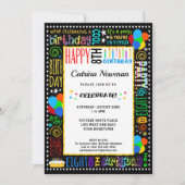 Invitation 8 Anniversaire Fun Couleur Crazy Texte sur Black P (Devant)
