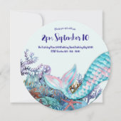 Invitation 8 Anniversaire Sirène d'aquarelle sous la mer (Dos)
