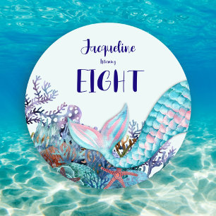 Invitation 8 Anniversaire Sirène d'aquarelle sous la mer