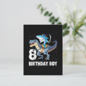 Invitation 8 ans, 8e anniversaire Garçon requin Dinosaure Pri (Debout devant)