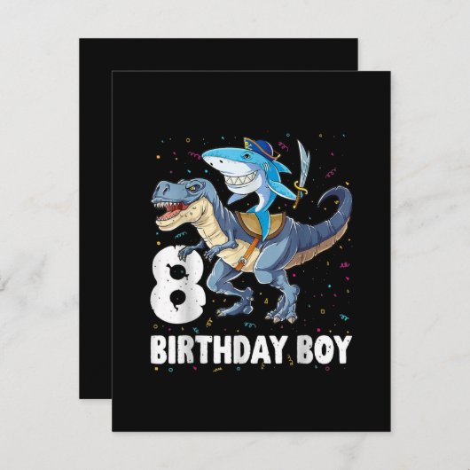 Invitation 8 ans, 8e anniversaire Garçon requin Dinosaure Pri (Devant / Derrière)