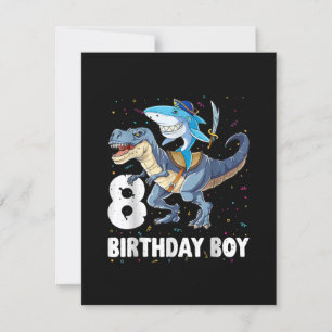 Invitation 8 ans, 8e anniversaire Garçon requin Dinosaure Pri