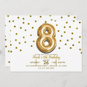 Invitation 8 Huit Confetti de ballons d'or 8e fête d'annivers