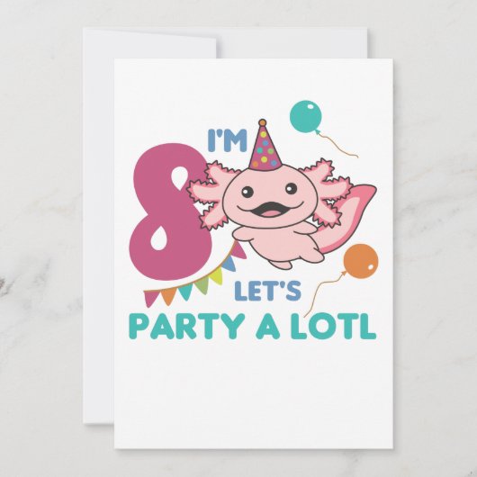 Invitation 8e anniversaire Axolotl Huit ans douces Axolotls (Devant)