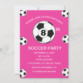 Invitation 8e anniversaire de la fête de football filles rose (Devant)