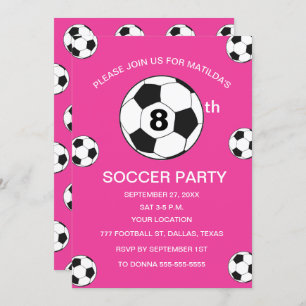 Invitation 8e anniversaire de la fête de football filles rose