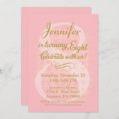 Invitation 8e anniversaire Filles Coeurs d'or rose (Devant / Derrière)