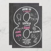Invitation 8e anniversaire Girl Chalkboard Numéro rose (Devant / Derrière)