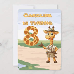 Invitation 8e anniversaire Jolie exploratrice Girafe en safar
