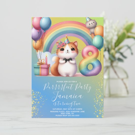 Invitation 8e anniversaire Kitten Rainbow Party (Debout devant)