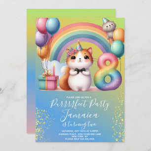 Invitation 8e anniversaire Kitten Rainbow Party