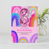 Invitation 8e anniversaire Rainbow Pink Party (Debout devant)