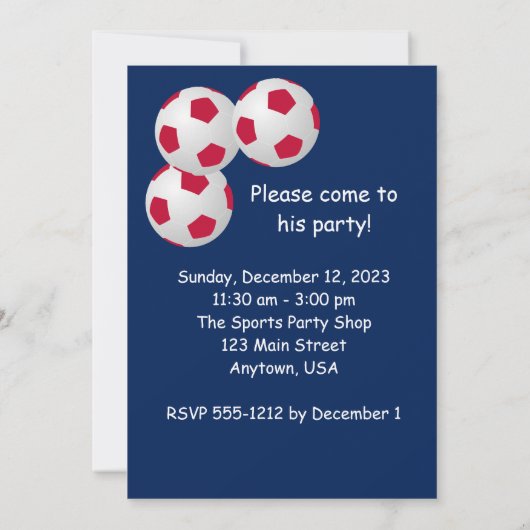 Invitation 8e fête d'anniversaire Rouge Blanc Bleu Bal de Foo (Dos)