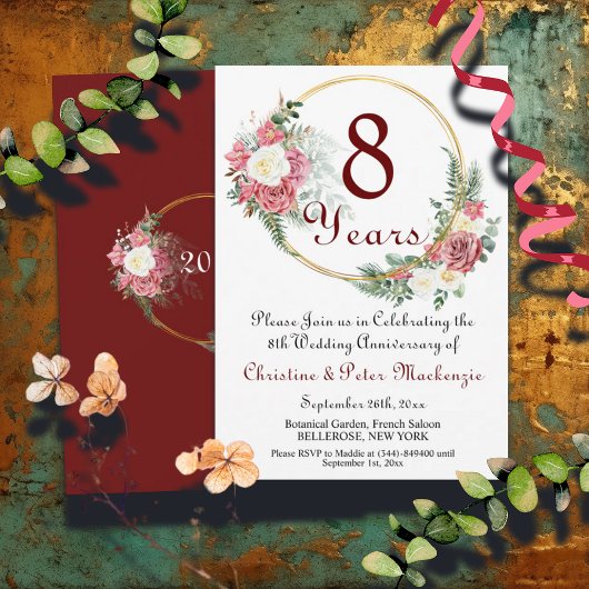 Invitation 8e Mariage de bronze Anniversaire Rose Gold Frame