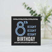 Invitation 8ème G201 bleu de fête d'anniversaire et noir (Debout devant)