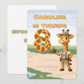 Invitation 8th birthday Cute Explorer Giraffe on safari (Devant / Derrière)