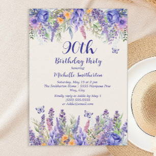Invitation 90 ans Fête de Jardin Floral Lilas Viol