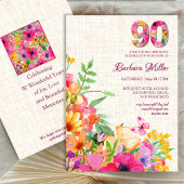 Invitation 90 ans Fleurs Grand-mère 90e anniversaire Linge