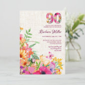 Invitation 90 ans Fleurs Grand-mère 90e anniversaire Linge (Debout devant)