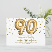 Invitation 90 Ballons Dorés et Confettis Fête d'anniversaire (Debout devant)