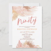 Invitation 90 Boho rose Floral 90e fête d'anniversaire (Devant)