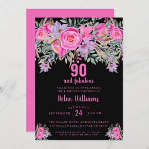 Invitation 90 et fabuleux 90e anniversaire noir rose