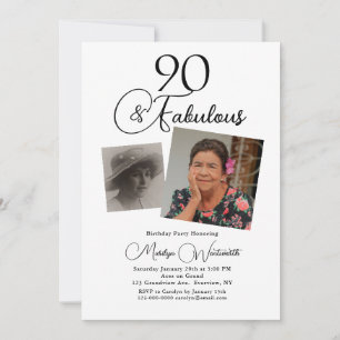 Invitation 90 et Fabuleux 90e Anniversaire Photo Noir Script