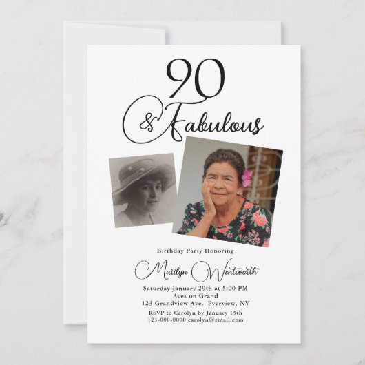Invitation 90 et Fabuleux 90e Anniversaire Photo Noir Script (Devant)