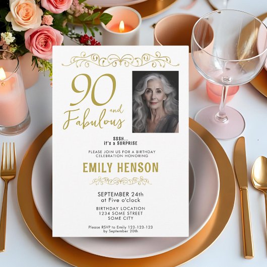Invitation 90 et fabuleux ornement d'or 90e anniversaire Phot
