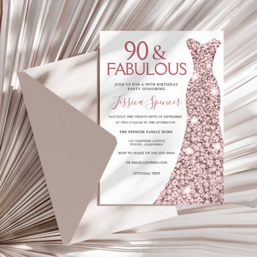 Invitation 90 & Fabulous Rose Gold robe 90e fête d'anniversai