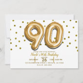 Invitation 90 Gold Balloons & Confetti 90e fête d'anniversair (Devant)