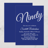 Invitation 90 Script moderne Marine Blue 90th Birthday Party (Devant / Derrière)