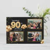 Invitation 90 th Birthday Gold Silver Black Balloons (Debout devant)