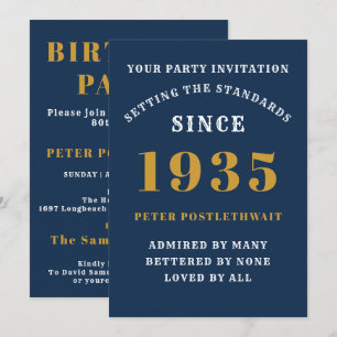 Invitation 90e Anniversaire 1935 Blue Gold Personnalisé Pour 