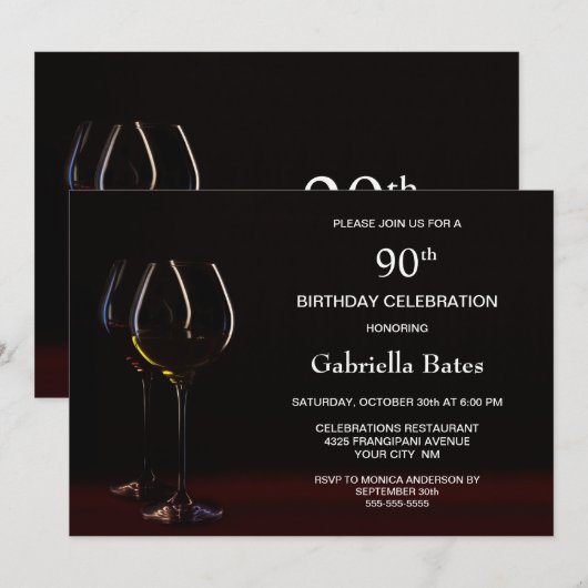 Invitation 90e anniversaire Anniversaire Vin Glass Party (Devant / Derrière)