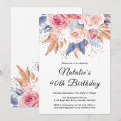 Invitation 90e anniversaire Aquarelle Botanique Fleurs floral (Devant / Derrière)
