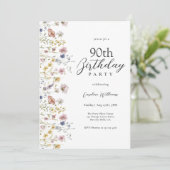 Invitation 90e anniversaire Aquarelle Fleur sauvage Floral (Debout devant)