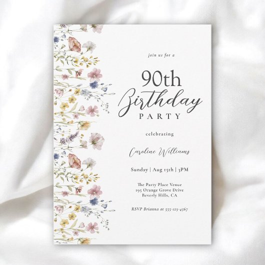 Invitation 90e anniversaire Aquarelle Fleur sauvage Floral