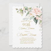 Invitation 90e anniversaire Aquarelle Florale Monogramme élég (Devant)