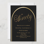 Invitation 90e anniversaire arc en or noir élégant script (Devant)