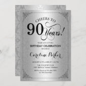Invitation 90e anniversaire - Argent Damask (Devant / Derrière)