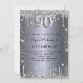Invitation 90e anniversaire argent métal parties scintillant (Devant)