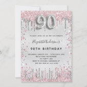 Invitation 90e anniversaire argent rose parties scintillant p (Devant)