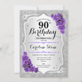 Invitation 90e anniversaire - Argent Stripes Rose pourpre (Devant)