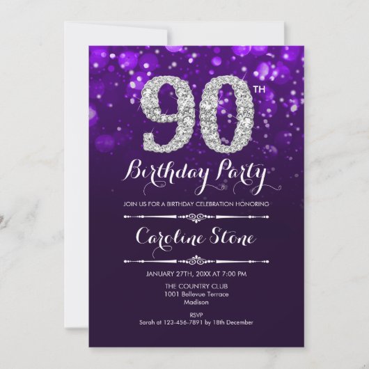 Invitation 90e anniversaire - Argent violet (Devant)