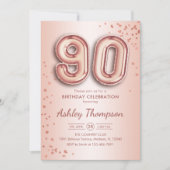Invitation 90e anniversaire - Ballons d'or Rose (Devant)