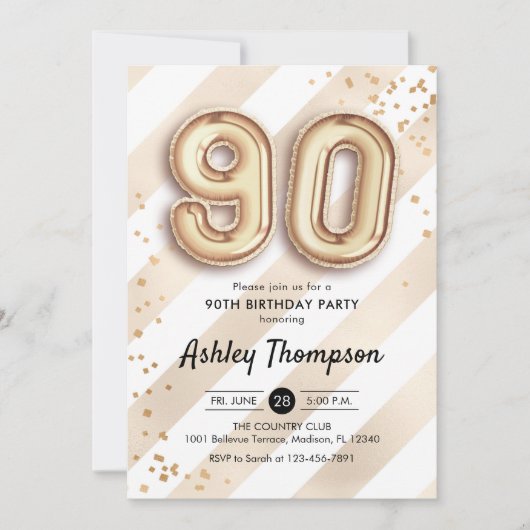 Invitation 90e anniversaire - Ballons d'or Stripes (Devant)