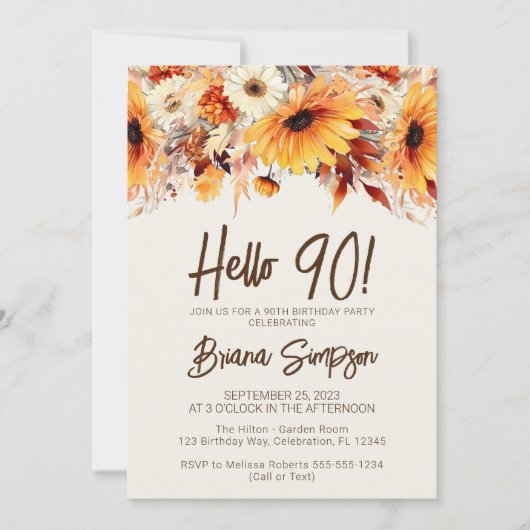 Invitation 90e anniversaire Beige Fall Floral (Devant)